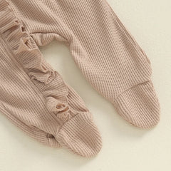 Baby Girl Long-Sleeve Frilled Footie Romper with Headband