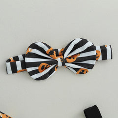 0–18M Baby Girl Halloween Pumpkin Print Romper & Suspender Skirt Set