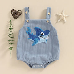 Unisex Sleeveless Dinosaur/Shark Embroidery Romper