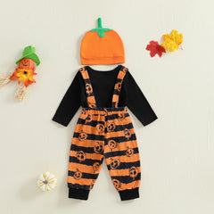 Newborn Baby Boy Pumpkin Romper, Pants & Beanie Halloween Outfit