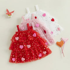 Toddler girl Valentine’s Sleeveless Dress with Star and Heart Prints