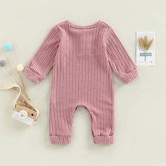 0-18M Unisex Baby Long Sleeve, O-Neck Jumpsuit, 4 Solid Colors Autumn Romper