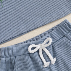 Toddler Girl Waffle Set with 3D Flower Top & Stretchy Shorts