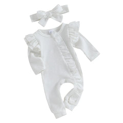 Newborn Baby Girl Ruffle Long Sleeve Zipper Romper