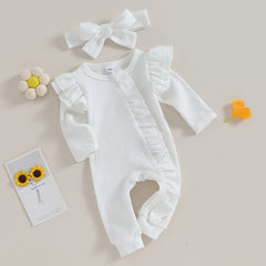 Newborn Baby Girl Ruffle Long Sleeve Zipper Romper