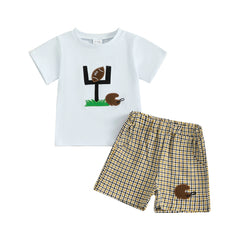 Baby Boy Car & Rugby T-Shirt + Plaid Shorts Set