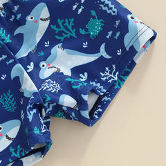 Baby Boy Cartoon Striped Shark Print Swimsuit
