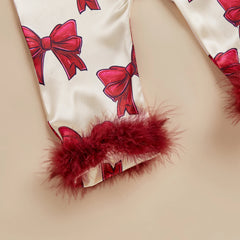 0-24M Baby Girl Bow Print Furry Romper Pajamas