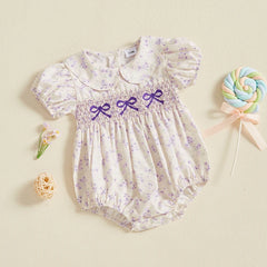 Baby Girls Onesie Bowknot Embroidered Print