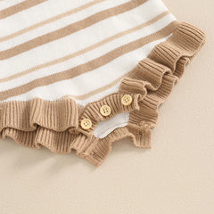 Baby Girl Sleeveless Bow Strap Ruffle Striped Ribbed Romper
