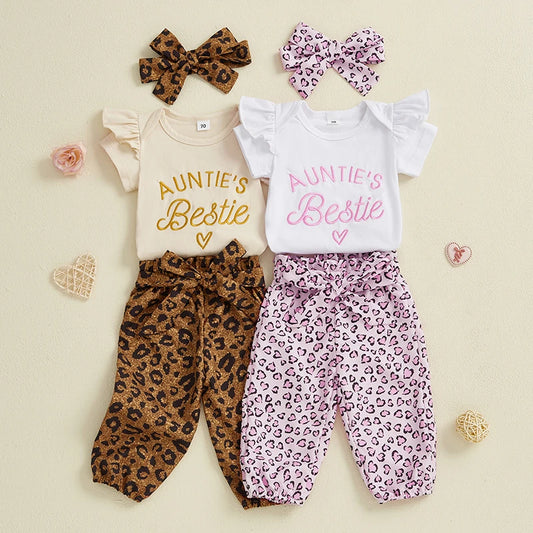 Baby Girl Leopard Romper, Pants & Headband Outfit
