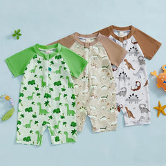 Baby Boy Dino Print Rash Guard Swimsuit