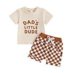 Baby Boy Letter Tee & Checkerboard Shorts Summer Set