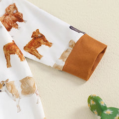 Baby Boy Cow & Horse Print, Long Sleeve, Zip-Up Fall Romper