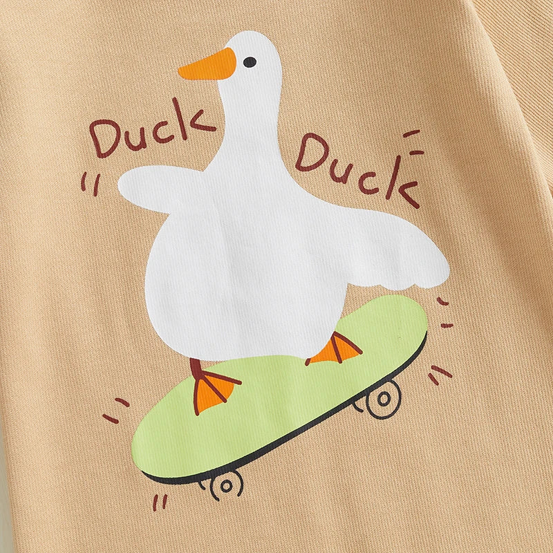 Skateboarding Duck Baby Romper | Cozy Fall Jumpsuit