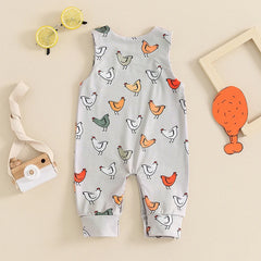 Unisex Infant Hen Print Straps Sleeveless Romper