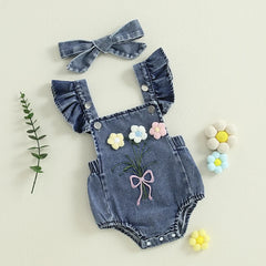 Baby Girl Ruffle Denim Onesie & Headband