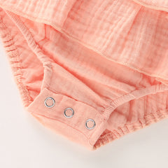 Newborn Baby Girl Ruffle Hem Cotton Solid Color Sleeveless Overalls