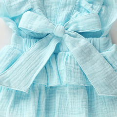 Newborn Baby Girl Ruffle Hem Cotton Solid Color Sleeveless Overalls