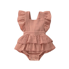 Newborn Baby Girl Ruffle Hem Cotton Solid Color Sleeveless Overalls