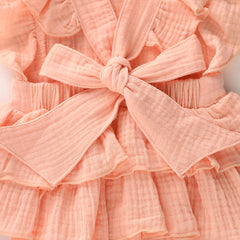 Newborn Baby Girl Ruffle Hem Cotton Solid Color Sleeveless Overalls