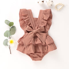 Newborn Baby Girl Ruffle Hem Cotton Solid Color Sleeveless Overalls