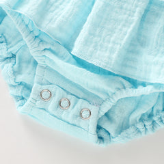 Newborn Baby Girl Ruffle Hem Cotton Solid Color Sleeveless Overalls