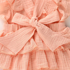 Newborn Baby Girl Ruffle Hem Cotton Solid Color Sleeveless Overalls