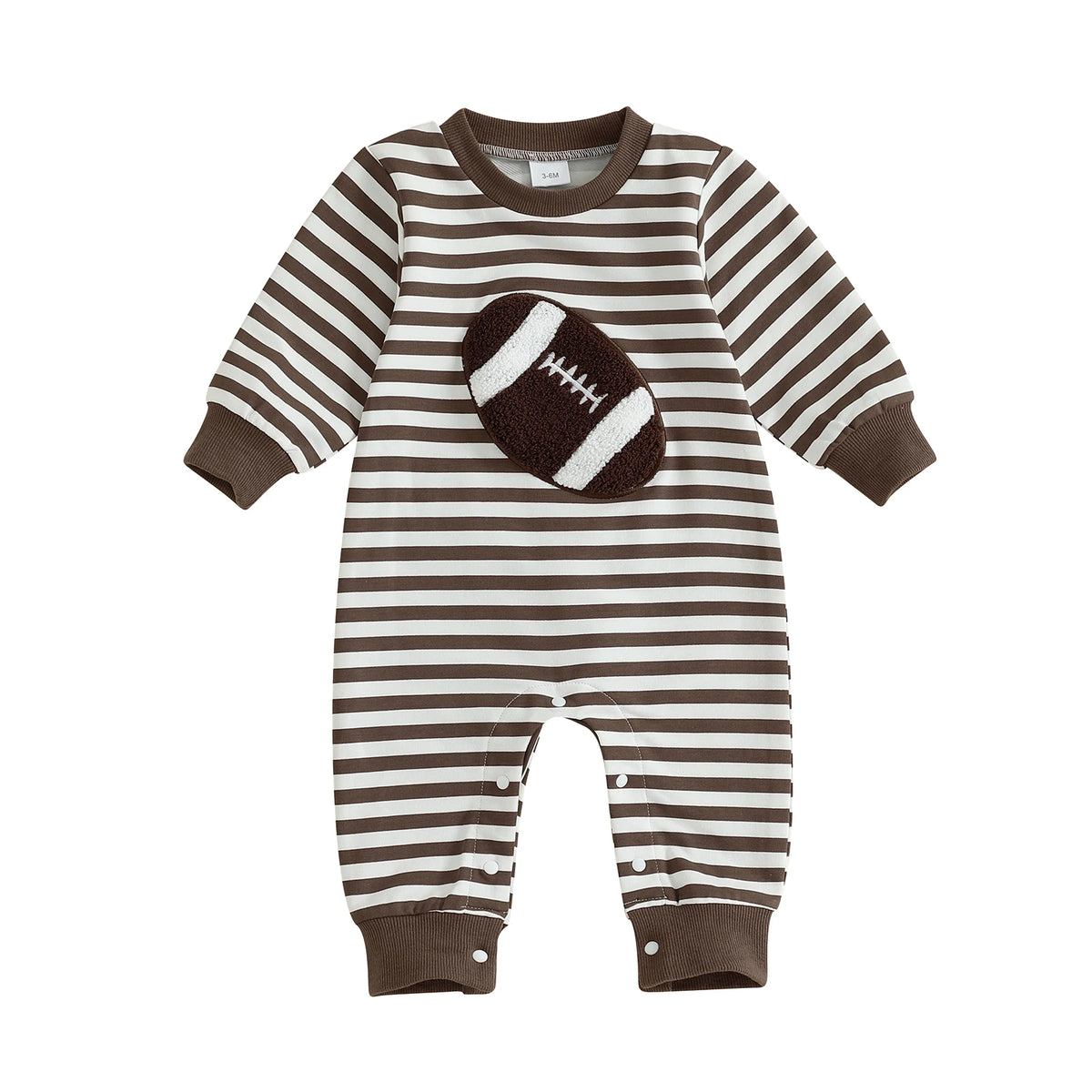 Baby Boys Long Sleeve Fall Embroidered Football Stripe Romper