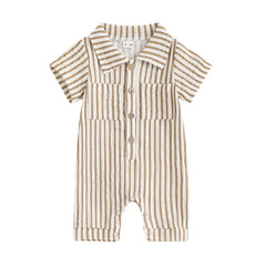 Baby Boy Striped Summer Romper – Short Sleeve, Easy Snap
