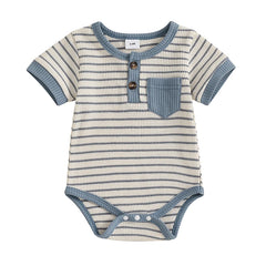 Baby Boy Striped Short-Sleeve Button-Up Onesie, Loose Fit