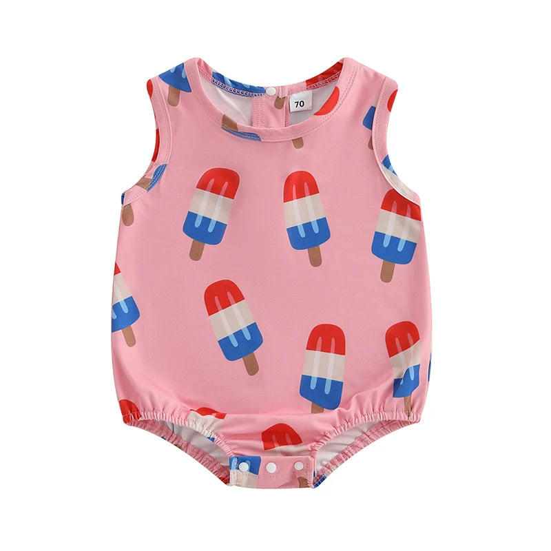 Newborn Unisex Fourth of July Sleeveless Ice Cream Print Onesie