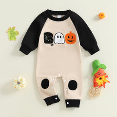 Baby Boy Pumpkin & Ghost Crew Neck  Halloween Romper