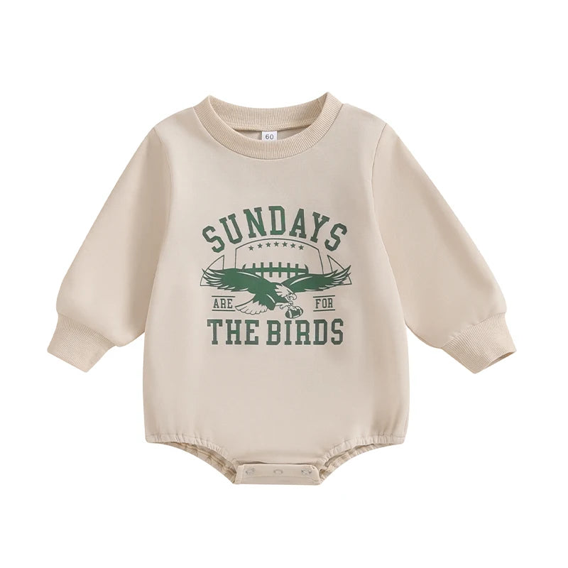 Baby Boy Letter & Eagle Print, Long Sleeve, Sweatshirt Romper
