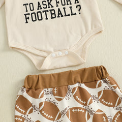 Baby Boy Football Romper, Pants & Knotted Hat Fall Outfit