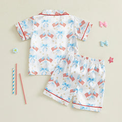 Baby Girls Star/Bow Print Patriotic Pajamas Set