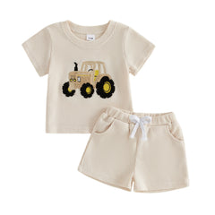 12M - 5T Baby Boys Tractor Embroidery Tops and Shorts Set