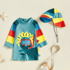 Baby Boys Rash Guard Dinosaur Swimsuit With Swim Cap