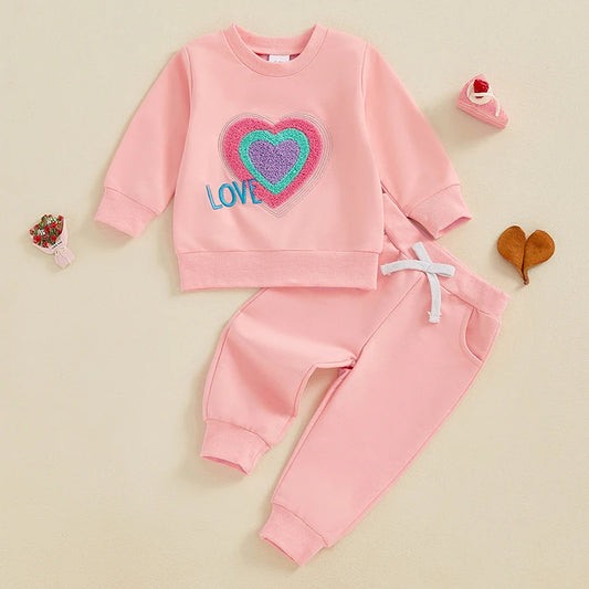 12M - 3T Toddler Girls Valentine's Day Letter Heart Embroidery Set