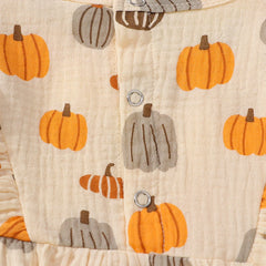 Baby Girl Pumpkin Print Halloween Onesie with Ruffles & Headband