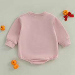 Newborn Baby Girl Pumpkin Print Long-Sleeve Halloween Romper