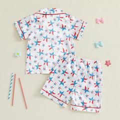 Baby Girls Star/Bow Print Patriotic Pajamas Set