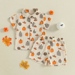 Unisex Pumpkin Halloween Tee & Shorts Outfit