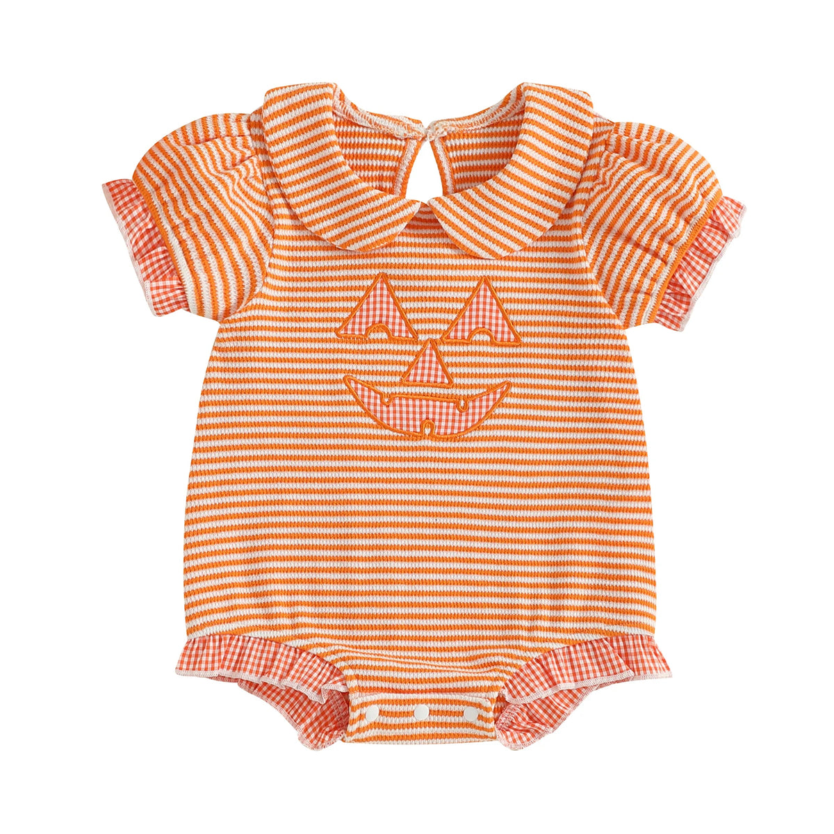 Baby Girl Short Sleeve, Doll Collar & Striped Print Halloween Romper