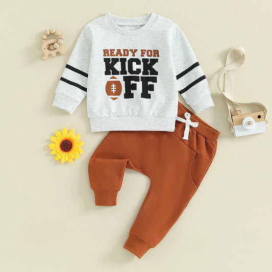 Toddler & Baby Boy Letter & Football Print Long Sleeve Pullover with Pants