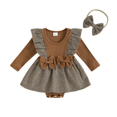 Baby Girls Autumn Romper Dress With Headband