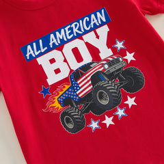 Baby Boys Round Neck Truck Flag Fourth of July T-Shirts