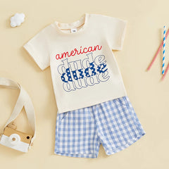 Baby Boys Patriotic 4th of July T-Shirt and Elastic Plaid Shorts Set
