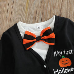 0–12M Baby Boy Long Sleeve Onesie + Striped Pants Halloween Outfit