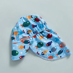 Baby Boy UV Swim Set – Fish Print Rash Guard with Half Zipper & Sunhat